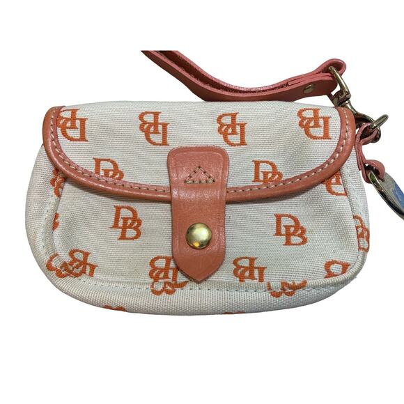 Dooney And Bourke Wristlet Orange Rust Wallet Signature Logo Cream Strap - Picture 2 of 11